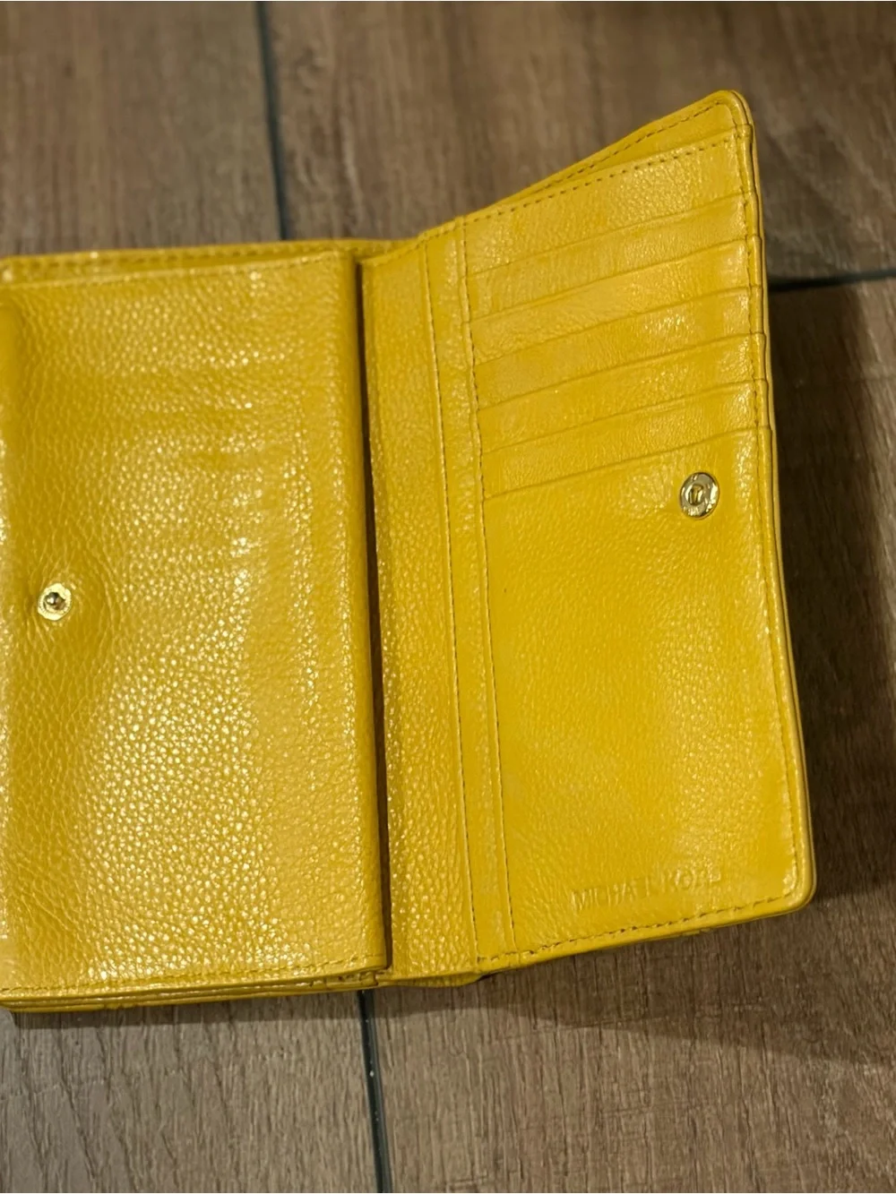 Michael Kors Yellow Leather Zip-Around Wallet with Gold Plaque